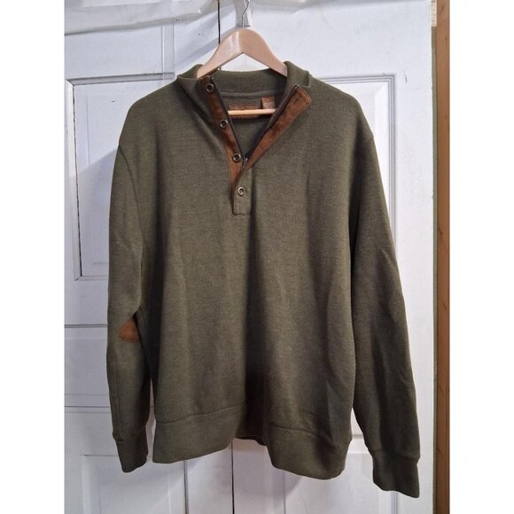 Clearwater Outfitters Olive Green Pullover Sweatshirt With Suede Accents & Elbow - Picture 1 of 6